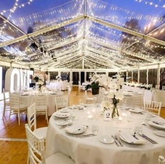 Marquee ceiling canopy fairy light Tiffany chairs