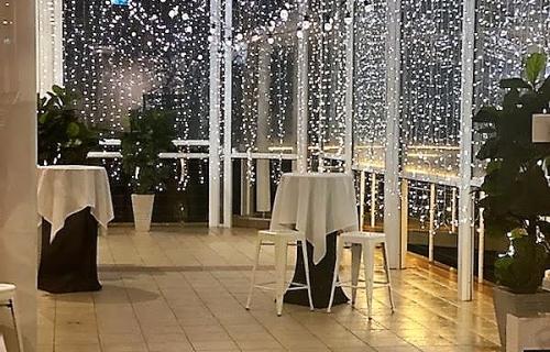 Bay side grill deck, Waterfall fairy lights, Ceiling canopy festoon & fairy lights - Pacific Bay Resort