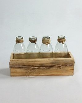 Glass Bottles Small Pine Crate (Set of 4) x 22 (15 cm High x 7 cm Wide x 22 cm Long) (1)