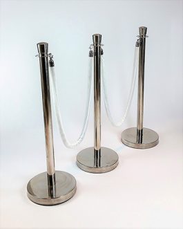 Bollards Silver White Velvet Rope (1 metre High x 30 cm Base x 1.5 Metre Rope)