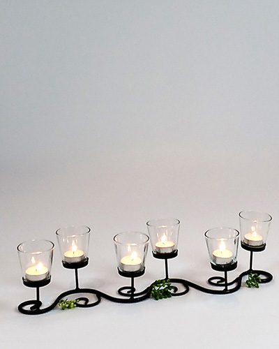 Candelabra Black Wrought Iron S Candle Holder + 6 Tealight Candles (10 cm High x 12 cm Wide x 50 cm Long)