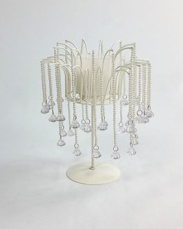 Candelabra Crystal Cream Pearl Cascade Hurricane Candle Holder + Battery Pillar Candle (30 cm High x 15 cm Wide)