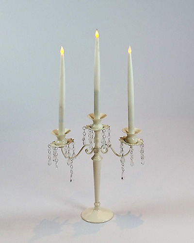 Candelabra Crystal Cream Wrought Iron + 3 Battery Dinner Candles (66 cm High x 34 cm Wide)