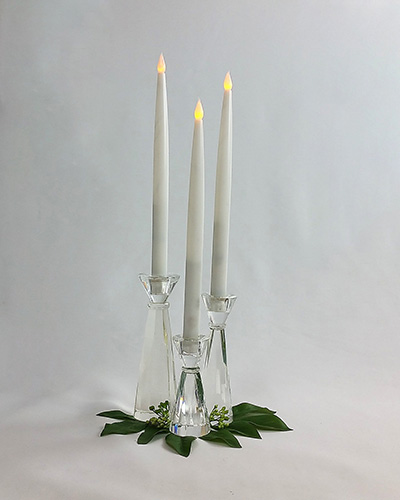 Candelabra Glass Crystal Candle Holders +3 Battery Dinner Candle (52 cm + 49 cm + 45 cm High)