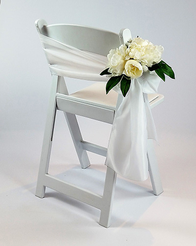 Chair Malibu White Silk Side Tie Bow + Cream Peonies Silk Bunch of 5