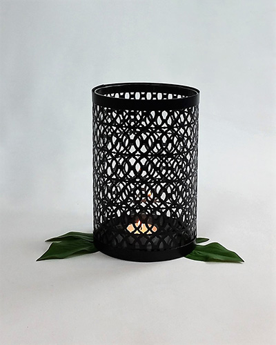 Lantern Black Lace + Battery Candle (19 cm High x 13 cm Wide)