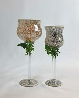 Lantern Mirror Goblets + Battery Candles (Large 33 cm x 12 cm + Medium 30 cm x 10 cm)