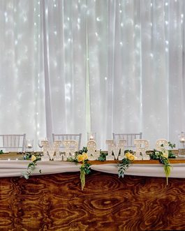 Timber Topper Table + Bridal Skirt (2.4 Metre x 70cm)