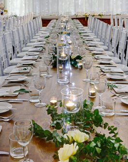 Timber Topper Table + White Napkin (2.4 Metre x 1.1 Metre)