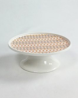 White & Orange Ceramic Cake Stand 1 Tier (8cm High x 20 cm Wide)