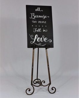 Sign-White-lettering-on-black-background-metal-free-standing-easel
