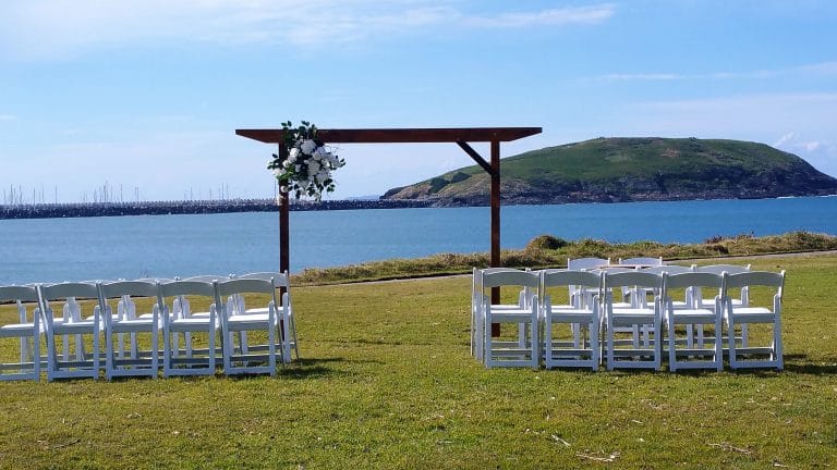 Wedding ceremony Mutton Bird Island view