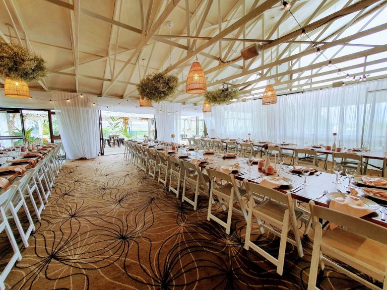 Northern Backdrop white satin frame  + Eastern white satin backdrop wall + white fabric friezes + Timber toppers + Malibu chairs