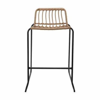 Bar Stool Black Wrought Iron Base Rattan Top