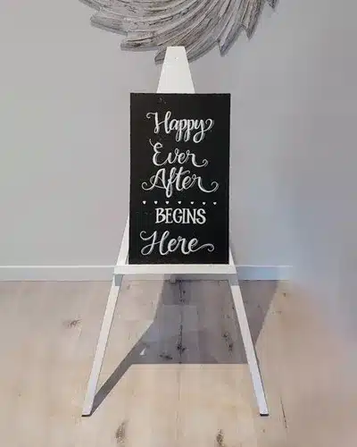Sign Black Happy Ever After + white easel